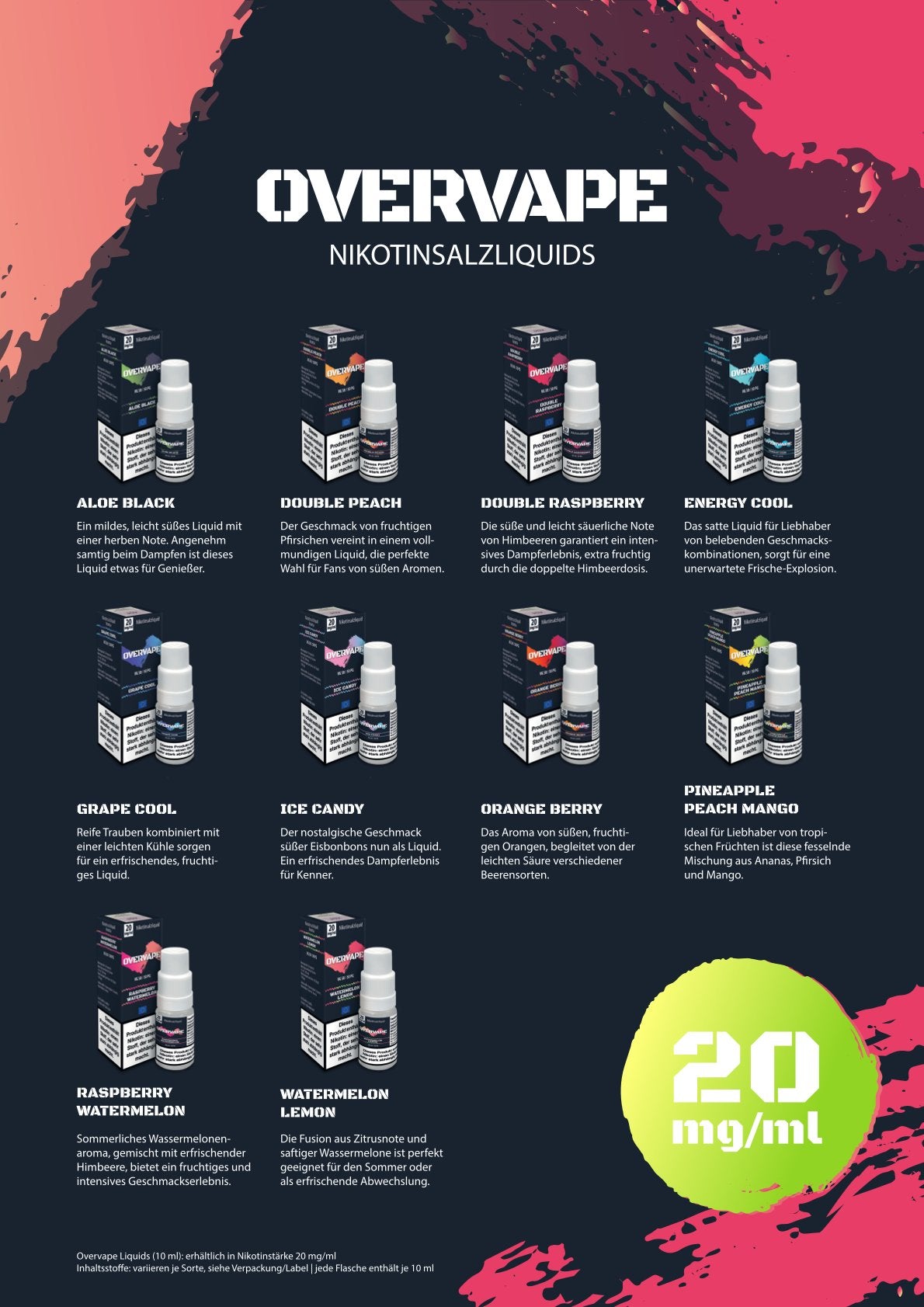 Overvape Nikotinsalz Liquid – 10ml in 30 Geschmacksrichtungen